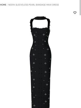Nesya Sleeveless Pearl Bandage Maxi Dress - Black